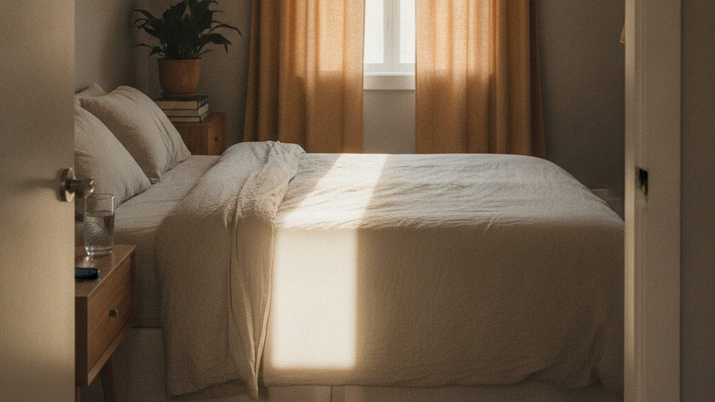 Unmade bed and early morning light representing the disrupted sleep shared by burnout and depression